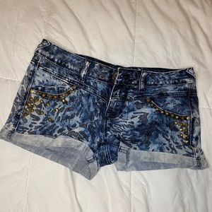 XOXO Leopard Print Blue Jeans Cuffed Shorts - #G17